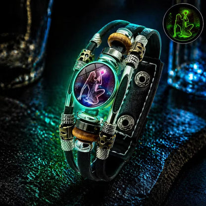 💥Last-minute-tilbud – 50 % rabat ☪️Læderarmbånd med stjernetegn, der lyser i mørket, til mænd og kvinder (6,9/8,1 tommer)♑️