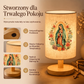 🌙 Bordlampe i træ med Jomfru Maria-motiv