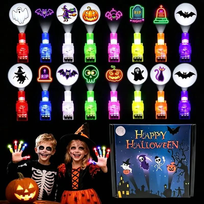 👻🎃 LED-fingerlys til børn til Halloween – lyser med et enkelt tryk, elastisk rem, sikkert og sjovt for børn fra 3 år og opefter! ✨