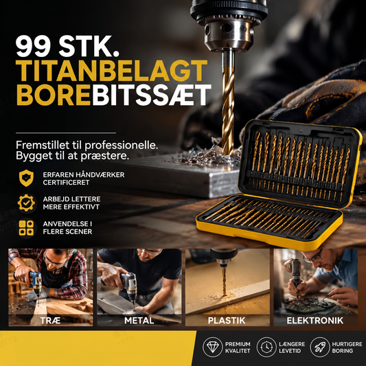 🔥Et højeffektivt værktøj, der er populært blandt erfarne håndværkere! Fabriksudsalg – sæt med 99 stk. titaniumbelagte bor