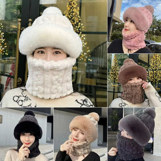 ❄️Bufanda y gorro de felpa abrigados y resistentes al viento para mujer