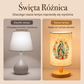 🌙 Bordlampe i træ med Jomfru Maria-motiv