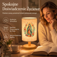 🌙 Bordlampe i træ med Jomfru Maria-motiv