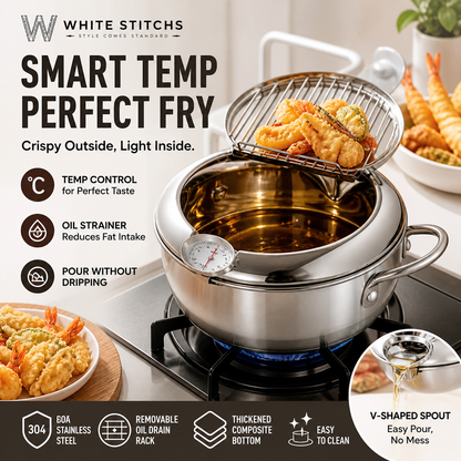 ⏳Tidsbegrænset tilbud⏰Tempura-frituregryde i rustfrit stål – termometer, drænholder, dyb gryde ✨
