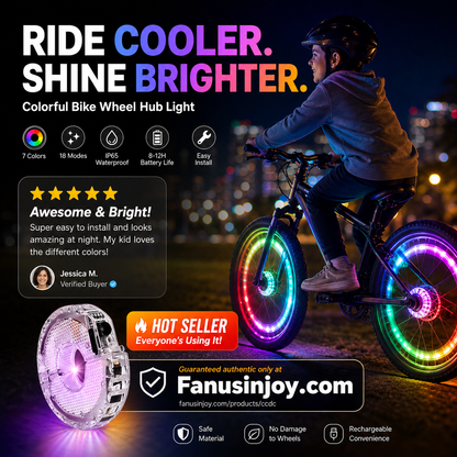 🥳2026 TOPTILBUD🥳💞Over 50.000 solgt!🚴✨ 50 % RABAT! Cykelhjulnavlys – 7 livlige farver og 18 dynamiske lysindstillinger. IP65-vandtæt, 8–12 timers batteritid. Hurtig klikmontering – lys op på din nattur! 🌙💡
