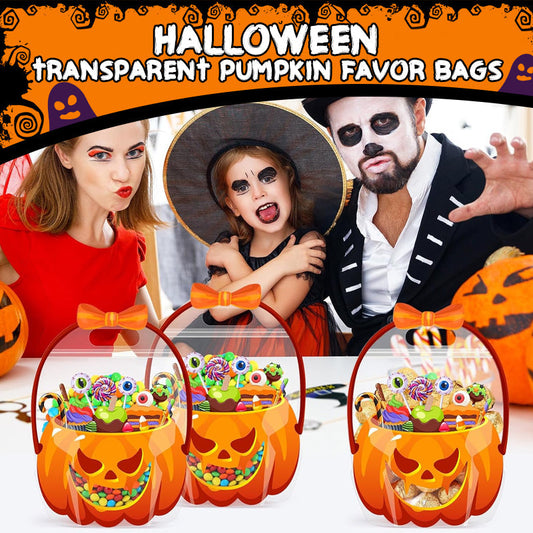 ❄️Summerfresh 50 % RABAT!🍬20-pak med græskar-halloween-godteposer – gennemsigtige festposer med håndtag, der kan lukkes igen