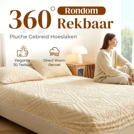 🛏️ 50 % RABATT NU! 🧵 360° elastiskt stickat lakan – omedelbar värme & 3D-präglad design för madrasser upp till 30 cm 🧶