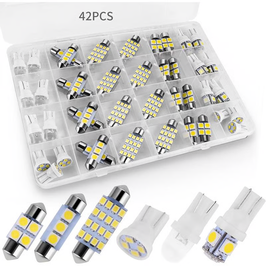 🚗50% RABAT!💡 42-pak LED bilinteriørbelysning – superstærkt hvidt lys, 6 størrelser & nem installation!