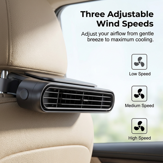Bilventilator 🌬️ – Genopladelig ventilator med 3 hastigheder og 3000 mAh batteri 🔋 | USB-C-opladning ⚡ til biler 🚗, golfbiler 🛺 og autocamper 🏕️