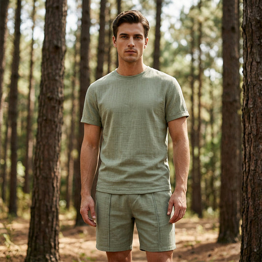 Sæt med letvægts-T-shirt og shorts til mænd i afslappet stil