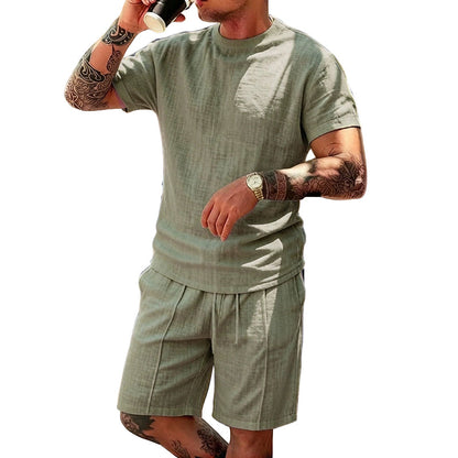 Sæt med letvægts-T-shirt og shorts til mænd i afslappet stil
