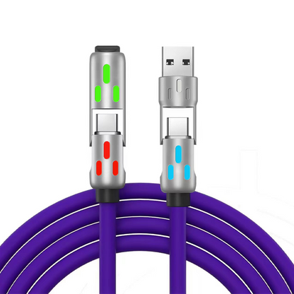 🔌4-i-1 RGB-lysende hurtigopladerkabel, universelt opladerkabel til flere enheder til rejser🌍