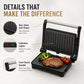 Elektrisk sandwichpresser og panini-maskine med 180 graders flad grillplade