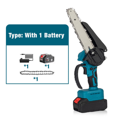 6-tommers batteridrevet minikædesav med 2 batterier⚡ Bærbar håndsav til beskæring i haven og til at skære træ.
