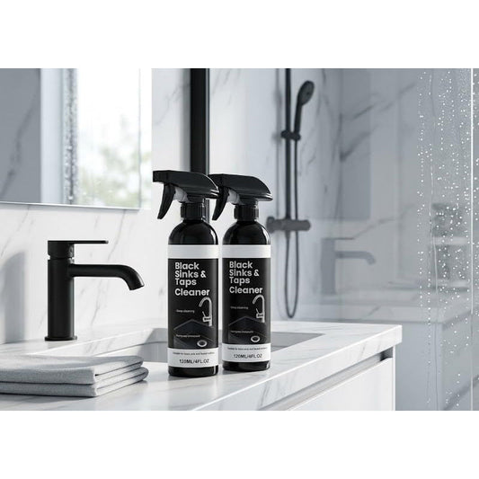 🚿50 % RABAT NU! Kalkfjernerspray til sorte håndvaske og vandhaner, spray til fjernelse af genstridige vandpletter, rengøringsmiddel til badeværelsesarmaturer uden skrubning til vandhaner, håndvaske og bruseroverflader