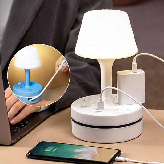 Sengebordslampen med stikkontakter og USB-porte
