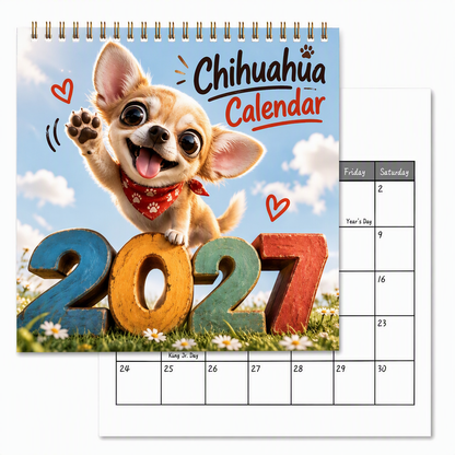 🎄🎁Juleudsalg – 50 % rabat 🐕Chihuahua-vægkalender for 12 måneder – Sød månedskalender med hundemotiver til hjemmet, kontoret og som gave 📅