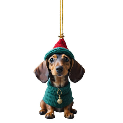 Julepynt til bilen med en sjov dachshund