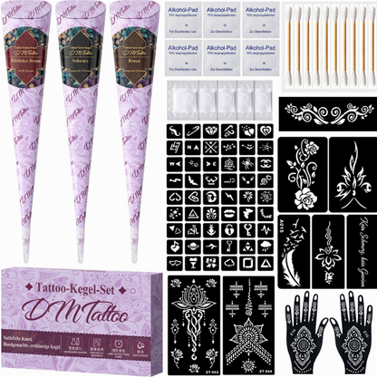 🎨50 % RABAT✍️Komplet 3-farvet henna-tatoveringssæt til at lave midlertidige tatoveringer